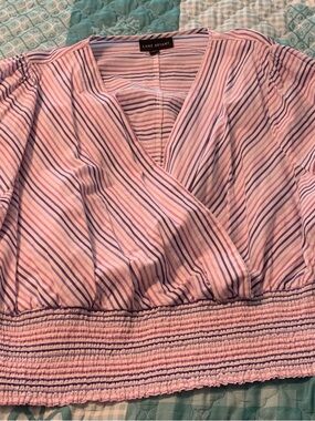 Lane Bryant Pink and Purple Striped Wrap-Front Blouse